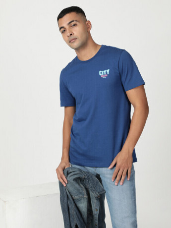 Lee Men Printed Navy Crew Neck Regular Fit Tshirt