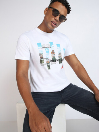 Lee Men's Graphic White Printed T-Shirt (Slim)