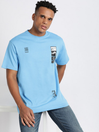Lee Men's Graphic Blue Oversized T-Shirt (Comfort)