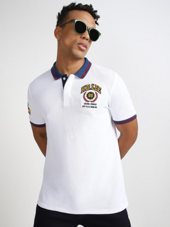 Lee Men's Graphic White Polo T-Shirt (Slim)