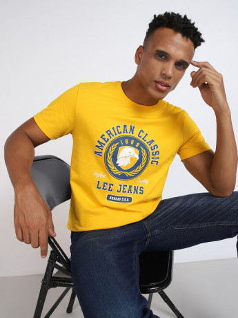 Lee Men's Graphic Yellow Varsity Graphic T-Shirt (Slim)