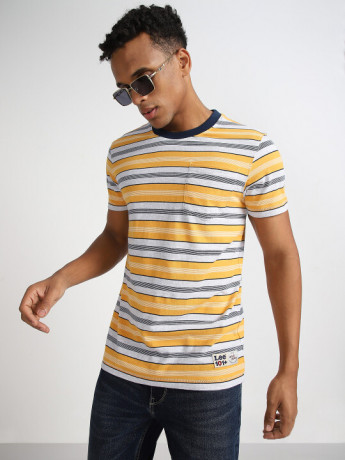 Lee Men's Striped Yellow Retro T-Shirt (Regular)