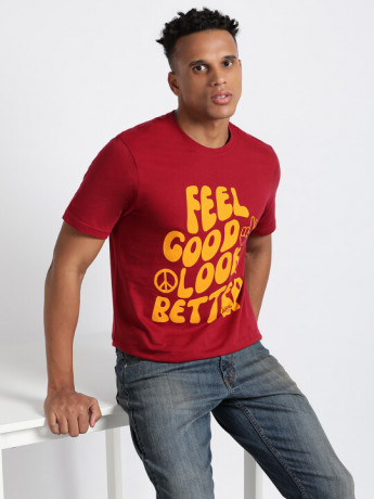 Lee Men's Graphic Red Typography T-Shirt (Regular)