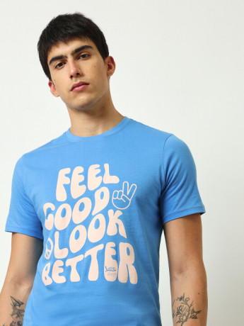 Lee Men's Graphic Blue Typography T-Shirt(Regular)
