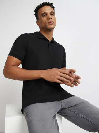Lee Men's Solid Black Premium Polo T-Shirt (Slim)
