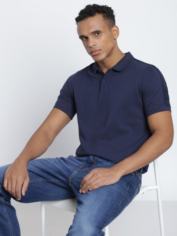Lee Men's Solid Blue Premium Polo T-Shirt (Slim)