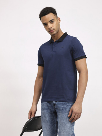 Lee Male Solid Blue Polo Neck Slim Fit Fit shirt