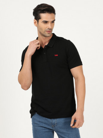 Lee Men Printed Black Polo Neck Slim Fit Tshirt