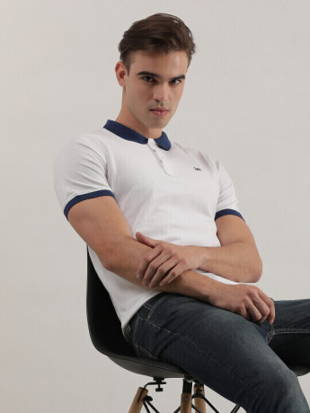 Lee Men's Solid White Polo T- Shirt (Slim)
