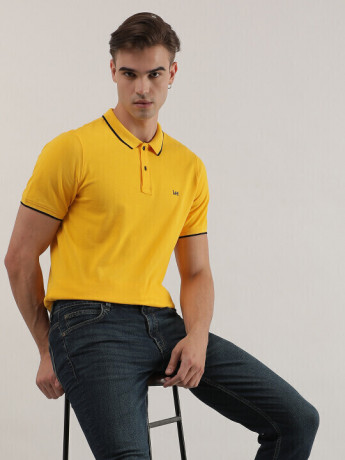 Lee Men's Solid Yellow Polo T- Shirt (Slim)