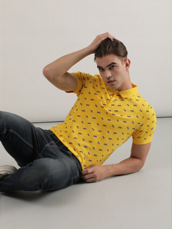 Lee Men Printed Yellow Polo Neck Slim Fit Tshirt