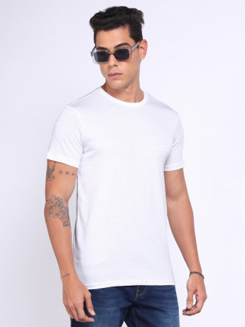Lee Male Solid White Crew Neck Slim Fit Fit shirt