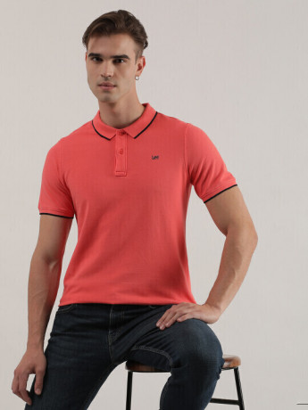 Lee Male Solid Pink Polo Neck Slim Fit Fit shirt