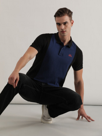 Lee Men's Colorblock Black Polo T- Shirt (Slim)