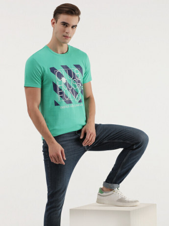 Lee Men's Graphic Print Green Crew Neck T-Shirt (Slim)