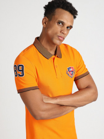 Lee Men Printed Orange Polo Neck Slim Fit Tshirt