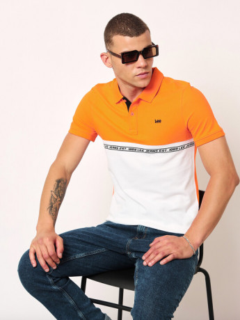 Lee Men Chevron Orange Polo Neck Slim Fit Tshirt