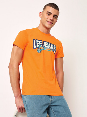 Lee Men Geometric Orange Crew Neck Slim Fit Tshirt