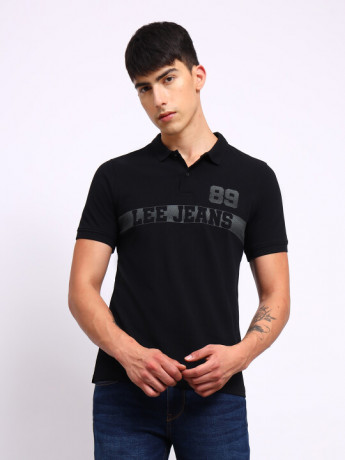 Lee Male Solid Black Polo Neck Slim Fit Fit shirt