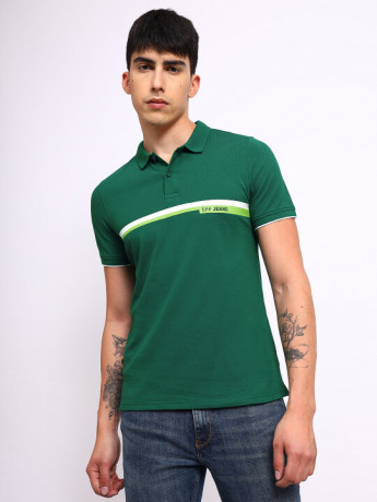 Lee Male Solid Green Polo Neck Slim Fit Fit shirt