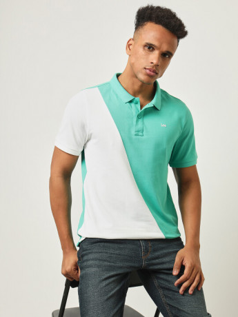 Lee Men's Colorblock Green Polo T-Shirt (Slim)