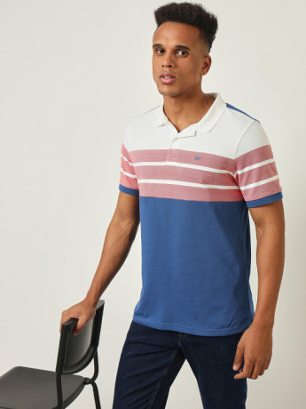 Lee Men's Colorblock Blue Polo T-Shirt (Slim)