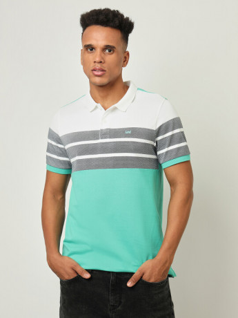 Lee Men's Colorblock Green Polo T-Shirt (Slim)