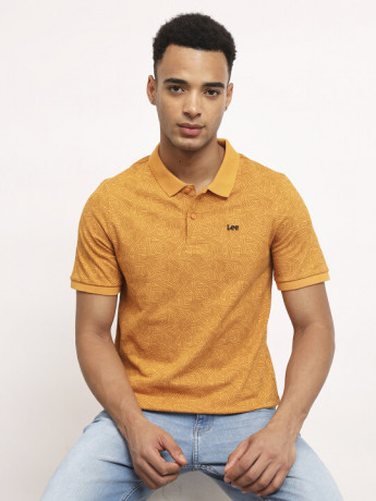 Lee Male Solid Yellow Crew Neck Slim Fit Fit shirt