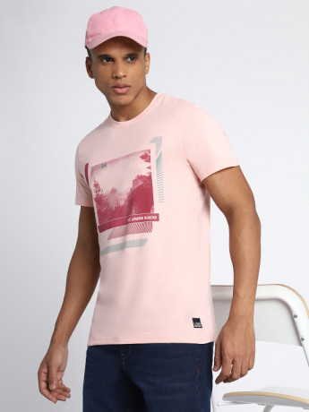 Lee Men's Graphic Print Pink T-Shirt (Slim)