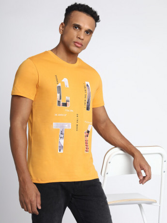 Lee Men's Graphic Print Yellow T-Shirt (Slim)