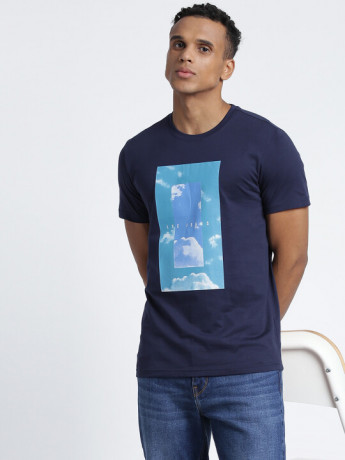 Lee Men's Graphic Print Blue T-Shirt (Slim)