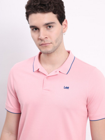 Lee Men Logo Pink Polo Neck Slim Fit Tshirt