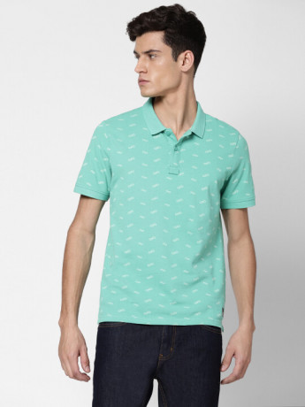 Lee Regular Fit Mint Green Printed Polo Tshirt