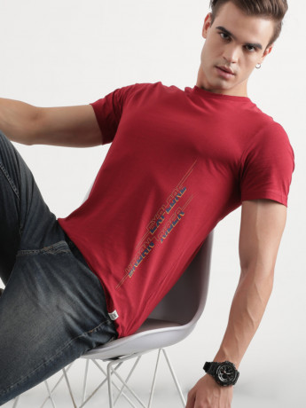 Lee Men's Graphic Print Red Crew Neck T-Shirt (Slim)