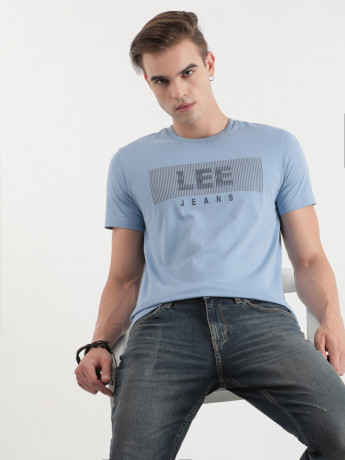 Lee Men Geometric Blue Crew Neck Slim Fit Tshirt